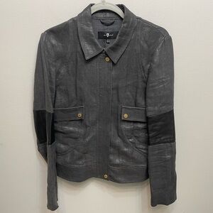 7 For All Mankind Lamb Leather Linen Trucker Jacket